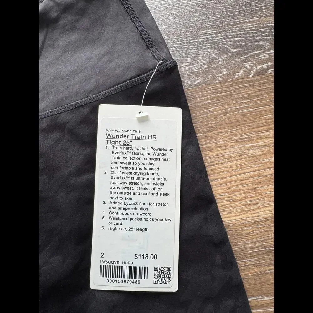 Lululemon Wunder Train High Rise 25” Houndstooth Haze Emboss Black Size 2 NWT